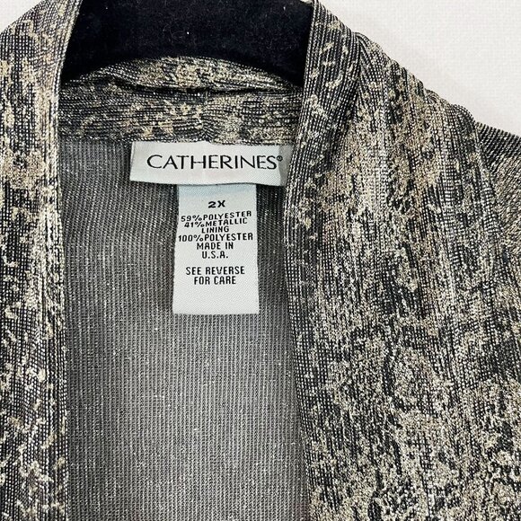 Catherines Gray & Gold Metallic Sparkle Sheer Cardigan Dressy - Size 2X - Picture 3 of 4
